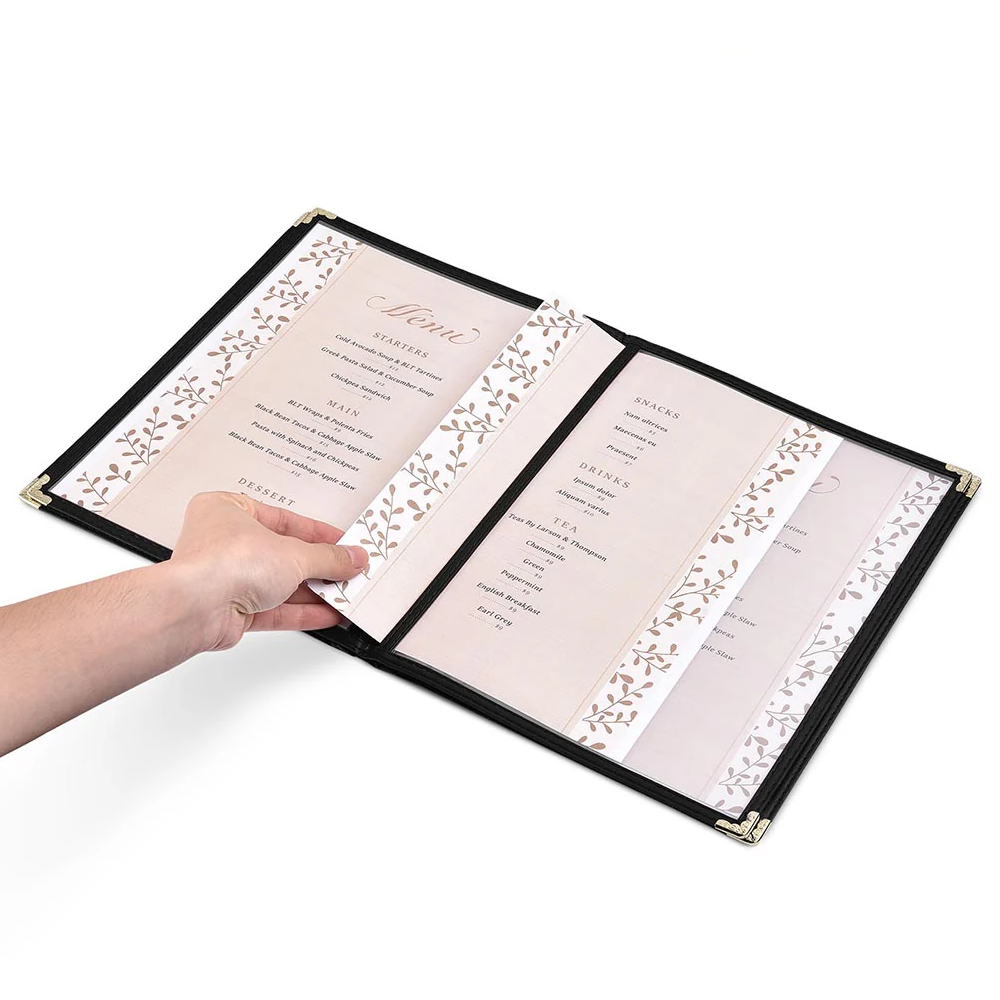 A5 Black American Menu Cover (4 Page 8 Sides)