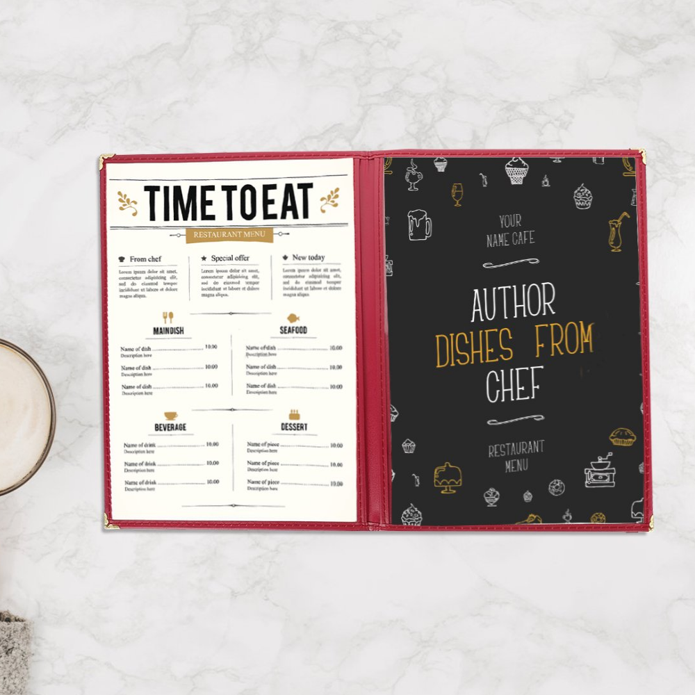 A4 Red American Menu Cover (2 Page 4 Sides)