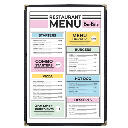 A4 Black American Menu Cover (1 Page 2 Sides)