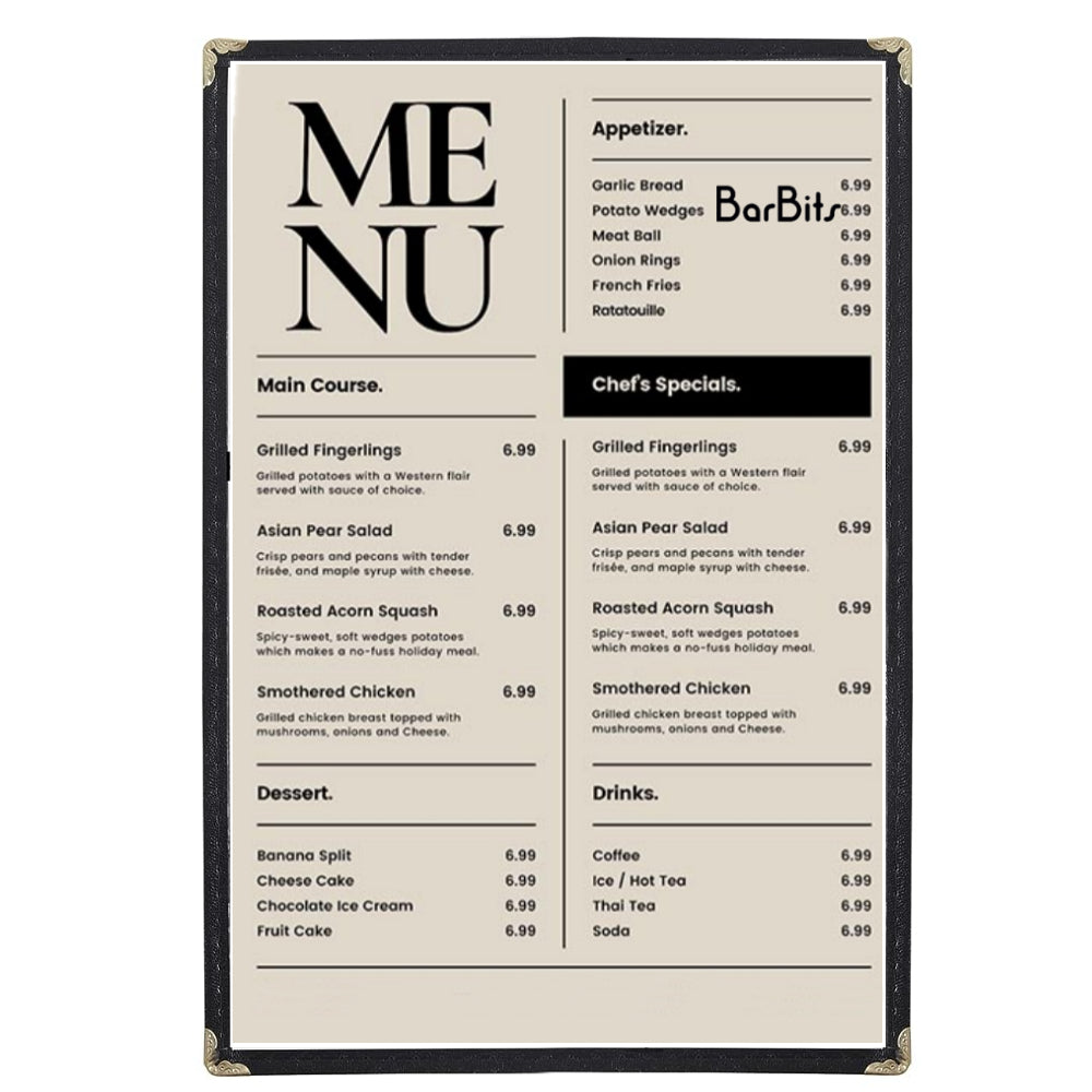 A4 Black American Menu Cover (1 Page 2 Sides)