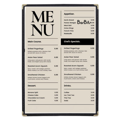 A4 Black American Menu Cover (1 Page 2 Sides)