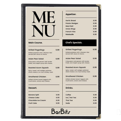 A4 Black American Menu Cover (2 Page 4 Sides)